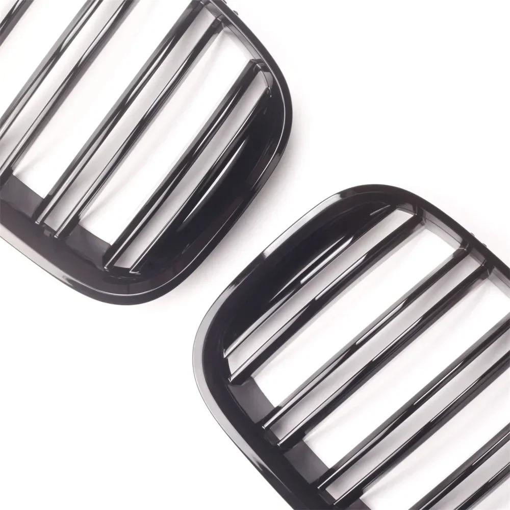 Gloss Black Double Line Style Racing Front Upper Grilles For BMW SUV X5 E53 2004 2005 2006 Sport 4D LCI Grill Racing Accessories