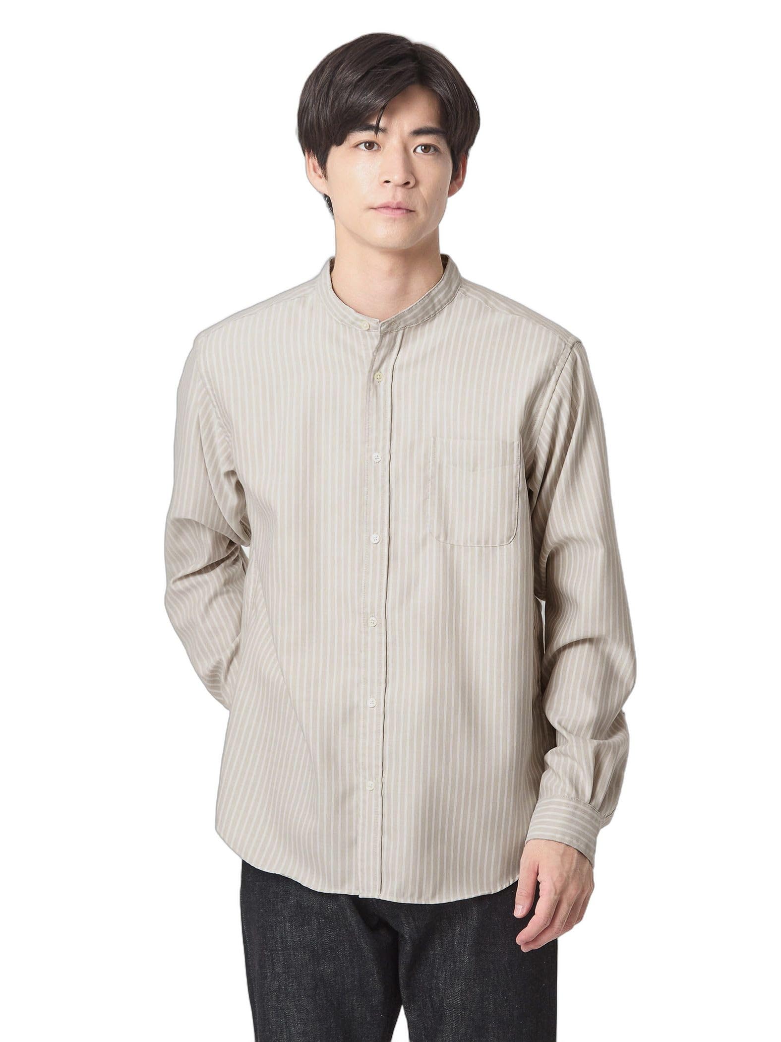 

United Arrows Green Label Relaxing White/Rose Oxford Band Collar Shirt, Size 32111000002, 2350 Beige (23), Medium