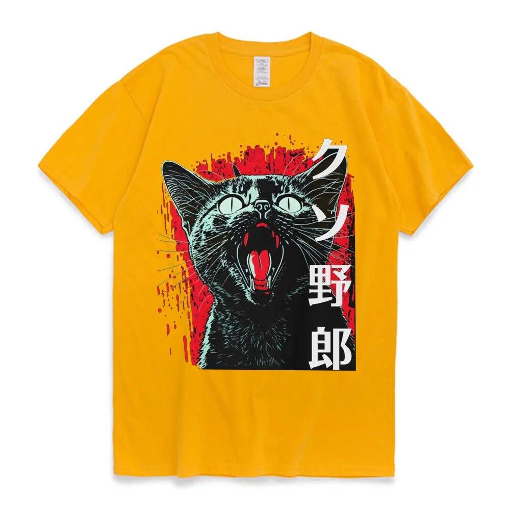 Žhavé vtipné japonské kotěcí tričko Cat Horror pro unisex ženy Letní bavlněné tričko Harajuku Streetwear Trička s krátkým rukávem Topy
