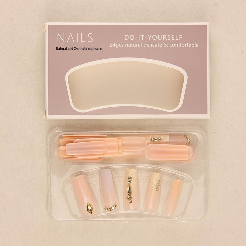 Long Champagne Gold Glitter Wearable Nails - Hot Girl Art Nude European & American False Nail Patches (Removable)