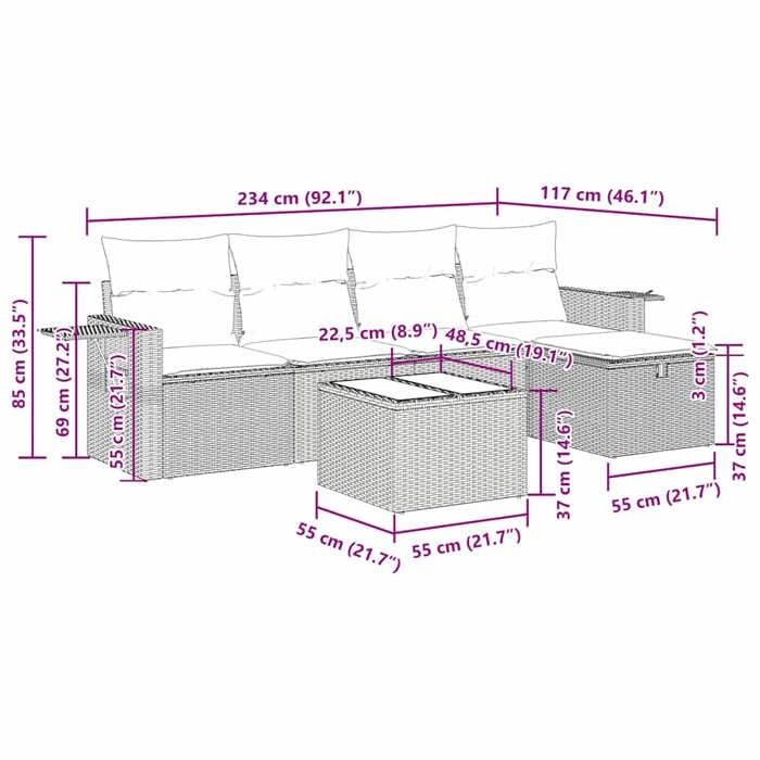 VidaXL Salon de jardin 6 pcs avec coussins gris résine tressée 3325477