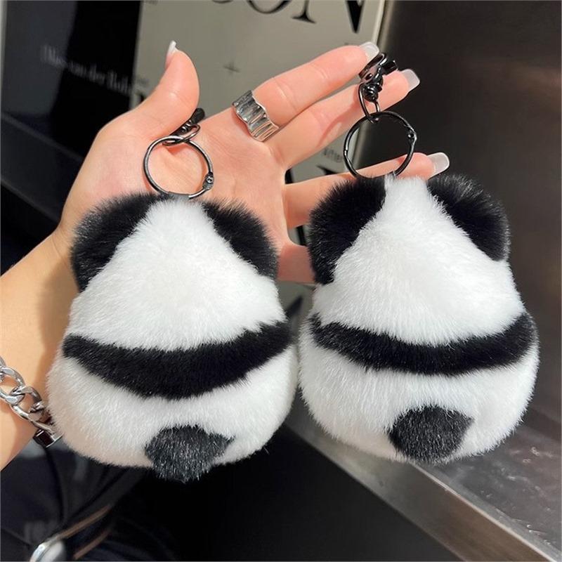 Cute Panda Plush Keychain Fluffy Animal Bag Charm for Car Keys and Backpacks