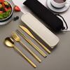 Tableware Set 304 Stainless Steel Portable Cutlery Dinner Knife Fork Spoon Chopsticks Four-piece Suit with Box Travel Flatware