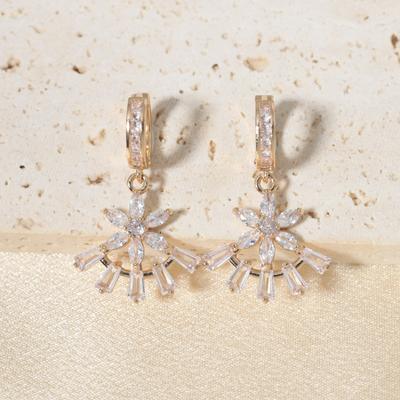 1 Pair Fashion Geometry Flowers Zirconia Dangle Earrings for Women Golden Earring Jewelry Party Accessories
