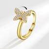 Women Fashion Micro Paved Zircon Butterfly Rotating Ring Simple Trendy Finger Jewelry Band