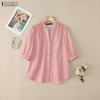 ZANZEA Women Casual V-Neck 3/4 Sleeve Loose Stripe Blouse
