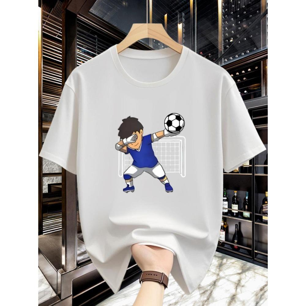 Men pure cotton round neck fashionable creative football goalkeeper special print design casual wear comfortable