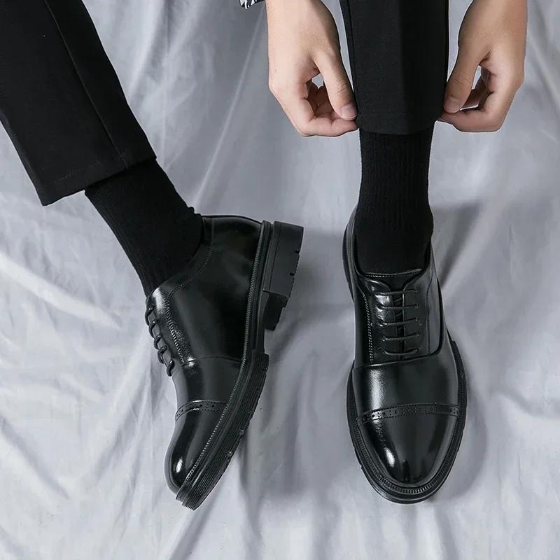 2024 Shiny Leather Shoes Men's Shoes British Style Business Formal Work Shoes Casual Versatile Wedding Block Men's Shoes