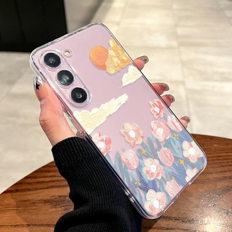 Painting Flower Clear Phone Cases for Samsung Galaxy S24+ S23+ Plus Ultra Transaprent Cover for Samsung S22+ Ultra Fundas Shell