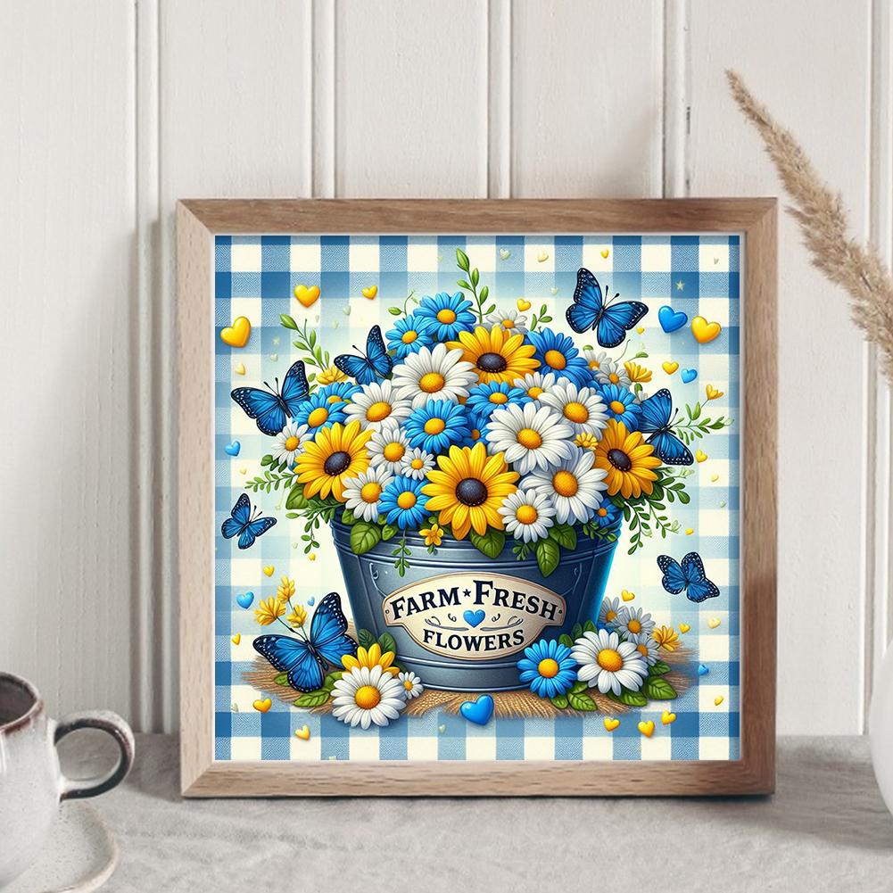 Flower in Bucket Printed Cross Stitch Kit DIY 11CT Thread Art Needlework Decor