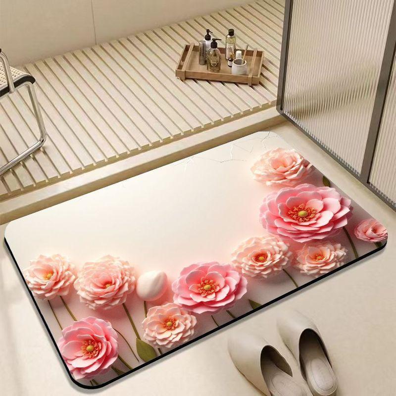 3D Printed Bathroom Absorbent Pad Shower Anti Slip Quick Drying Carpet Washable Waterproof Floor Mat Home Decoration