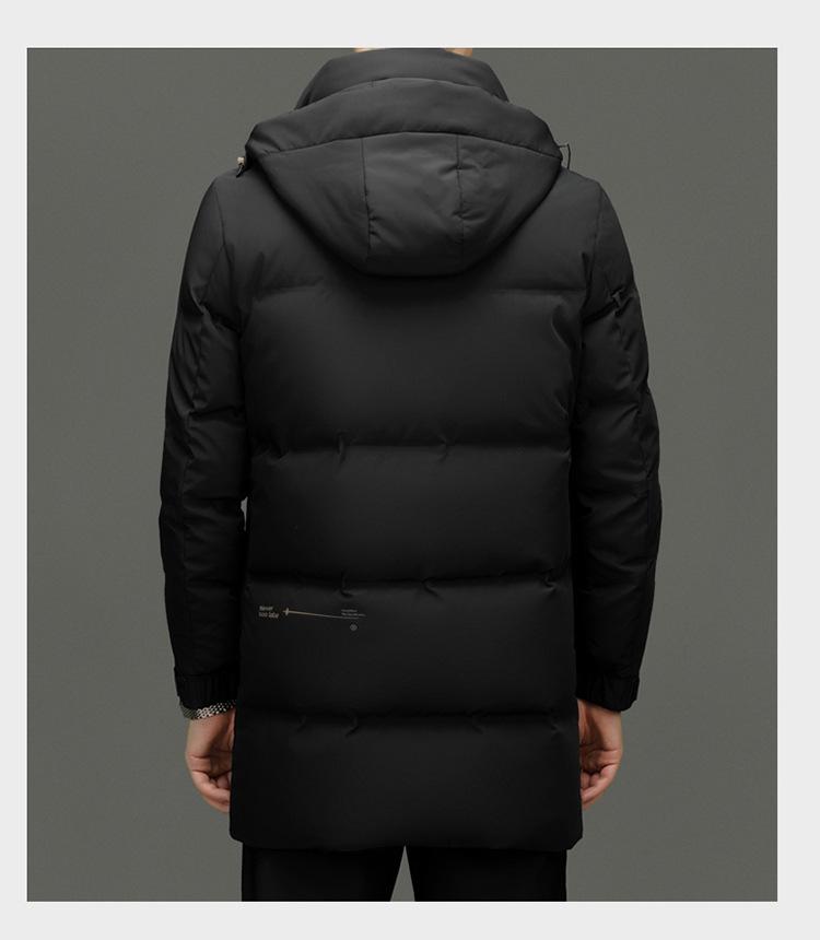 Men's 2024 Winter White Duck Down Hooded Mid-Length Jacket - Detachable, High-End Business Casual Style