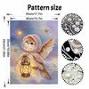 Handmade Framed Pearl Bead Painting Kit Cute Owl with Lantern Pattern 3D Shiny Canvas Art Ready to Display Home Decor Gift Idea