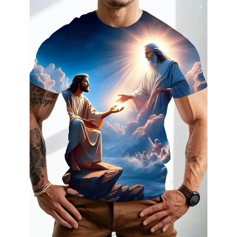 Praying Jesus Printed Kids Adult T-shirt Summer Women's and Men's Casual Outdoor Girl and Boy Short Sleeve Tees Top Pullover