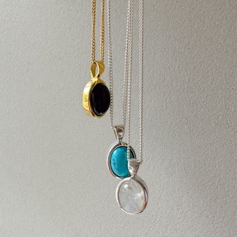 Youngglow silver925 oval ädelstenshalsband (3 typ)