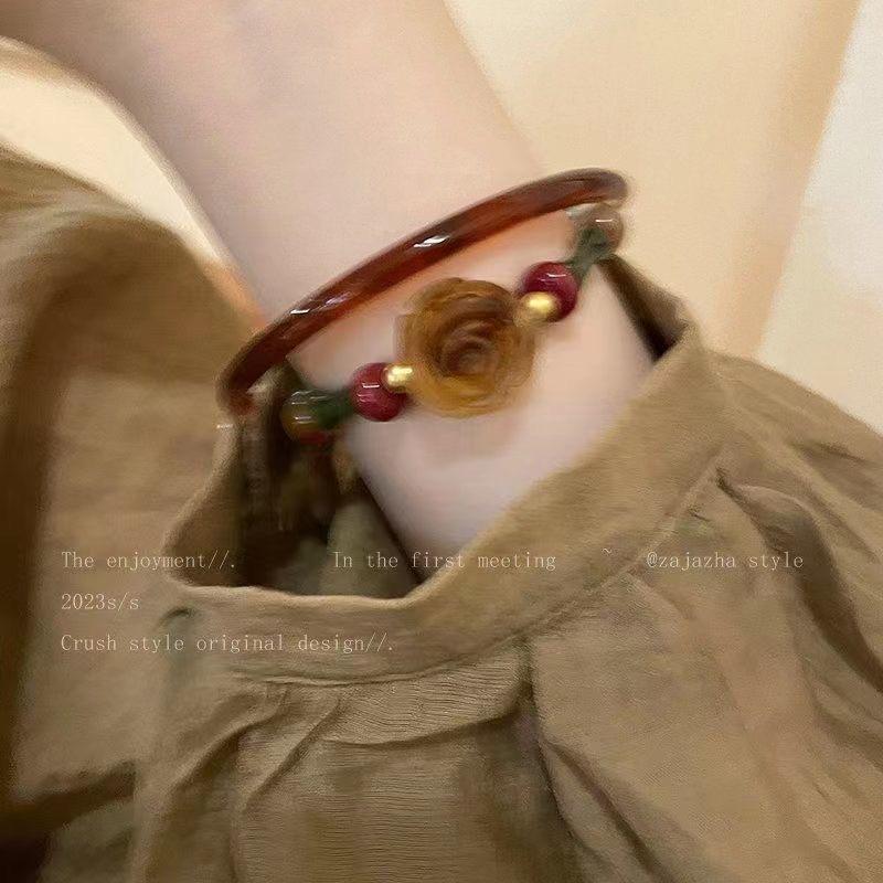New Chinese Style Niche Rose Bamboo Beaded Bracelet Women's Niche Simple Bracelet High-end Jewelry