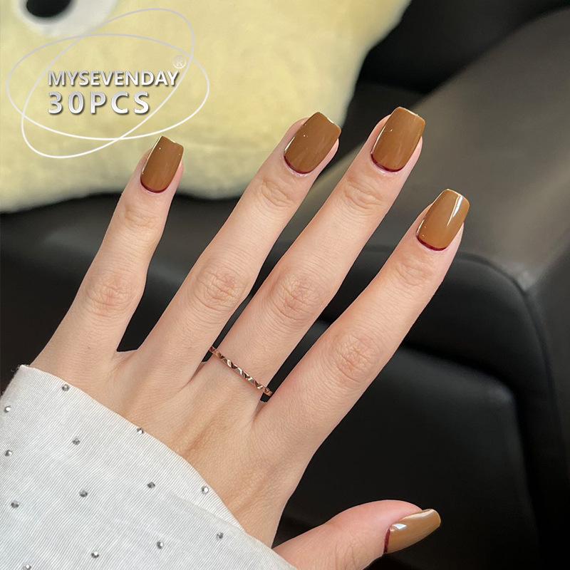 30-Piece Caramel Coffee Gel Short Wearable Nail Art Patches - Handmade & Removable