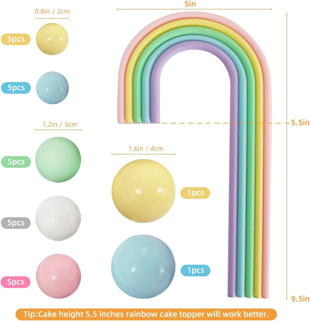 28PCS Rainbow Cake Toppers Colorful Balls Cake Decorations for Wedding Baby Shower Girls Boys Birthday Party Supplies