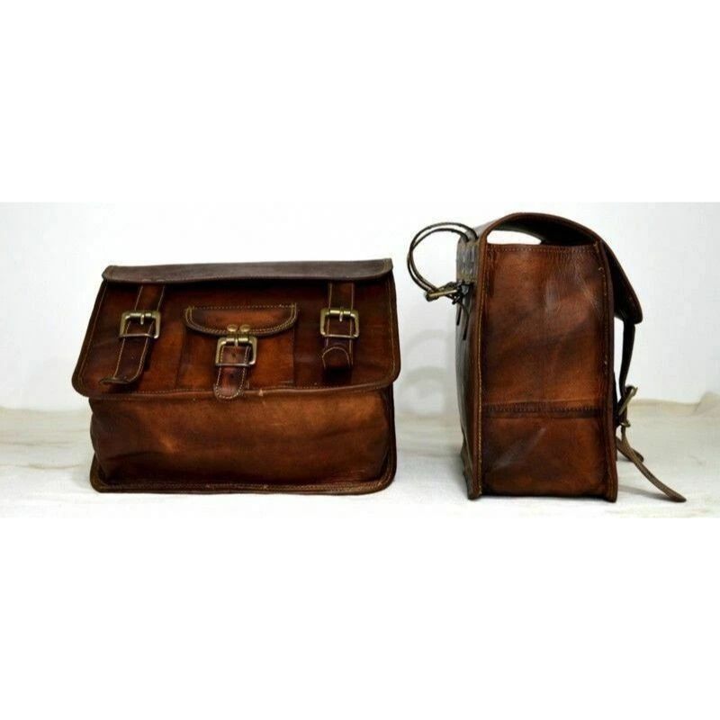 Leather Motorcycle Panniers Saddle Pouch Bag Side Real Two Bags New