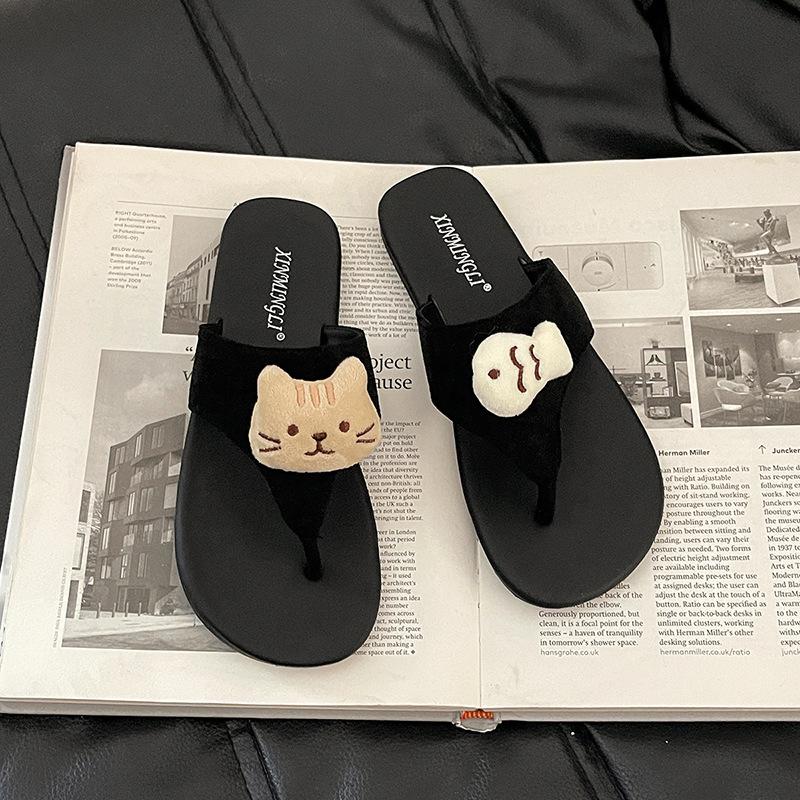 Cute cartoon kitten little fish flip-flops lady summer retro casual non-slip breathable versatile foot sandals