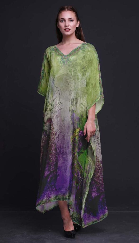 Phagun Peacock Mughal Womens Long Beach Kaftan Beachwear Bikini Coverup Maxi
