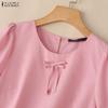 ZANZEA Blusa da donna casual a girocollo, tinta unita, manica corta larga