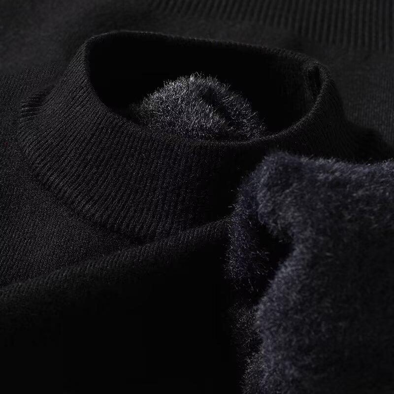 

Men s Velvet Half-High Collar Sweater - Warm Solid Color Knitted Pullover 4XL