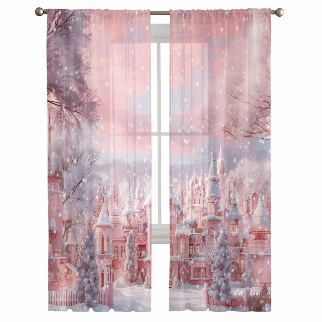 Christmas Western Santa Claus Curtains For Living Room Bedroom Home Decoration Window Voile Tulle Curtain Drapes