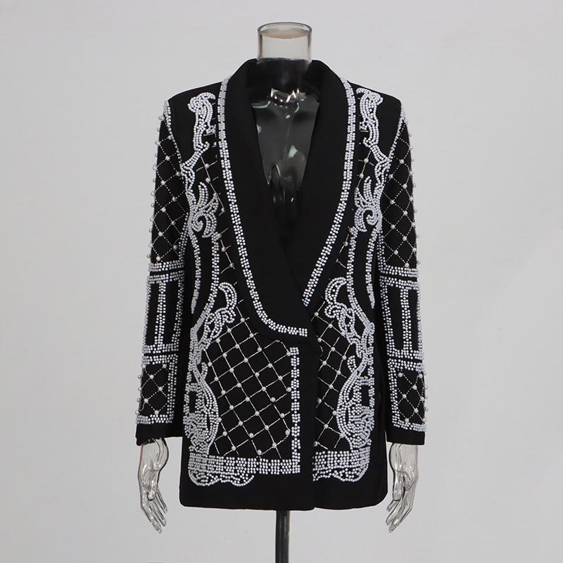 

Летний костюм 2025 года в европейском и американском стиле.: Крупные бусины, горячие бриллианты, универсальная куртка L чёрный