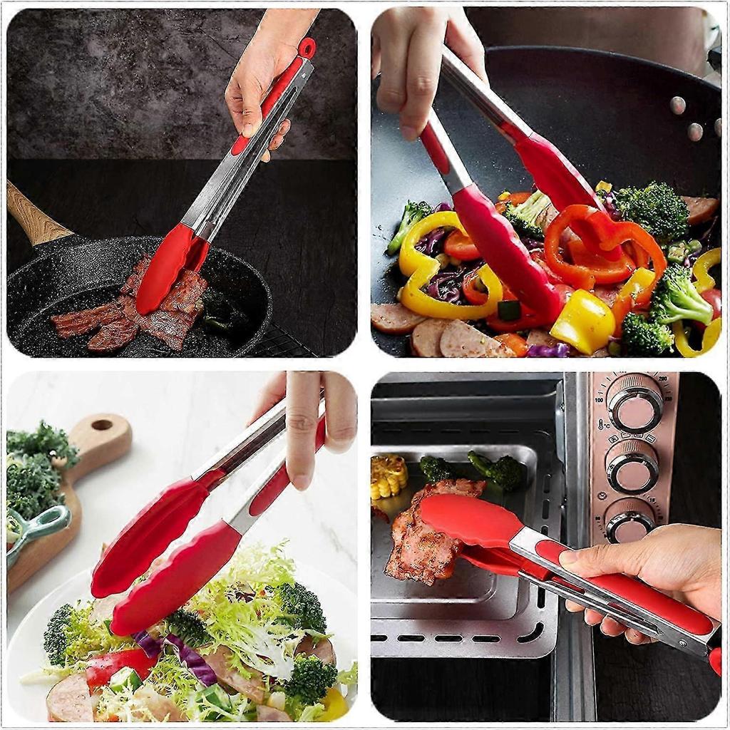 Silicone Kitchen Utensils Set - Non-Stick and Heat Resistant - Including Kitchen Tongs, Spatula, Pastry Brush, Oil Brush, Balloon Whisk, Tools for Bak