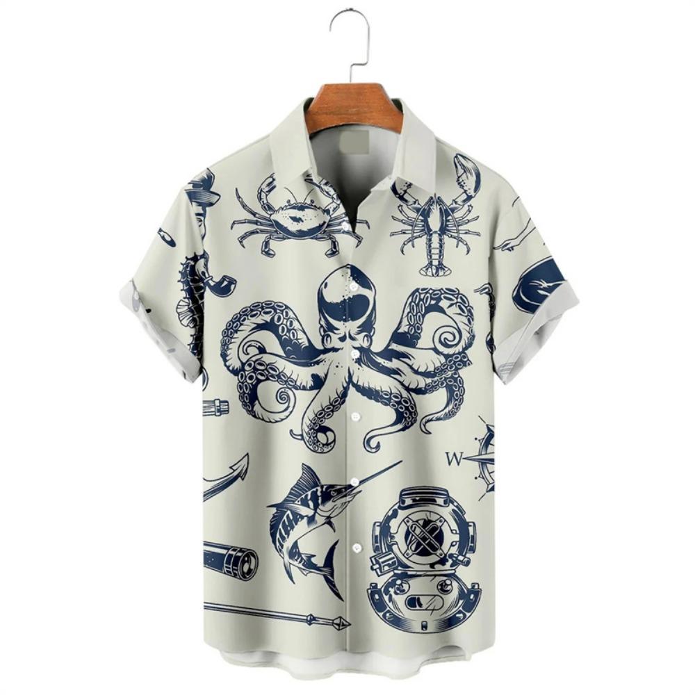 Colorful Irregular Patterns Hawaiian Shirt For Men Tree Leaves 3D Printed Short Sleeves Summer Lapel Blouse Street Aloha Shirts