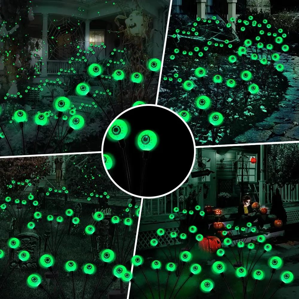 Scary Eyeball Lights Led Halloween Outdoor Solar Powered Green Eyeball Blinking Firefly Lights Waterproof Solar Path Lights