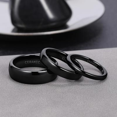 Kolmnsta 2/4/6mm Anillo de Cerámica de Moda Cepillado Negro Mujer Hombre Anillos de Boda Banda de Compromiso Joyería Femenina bague Talla Plus 4-14