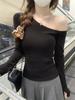 Pure desire diagonal collar off-the-shoulder long-sleeved t-shirt for women's irregular autumn new Korean version