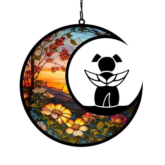 Pet Memorial Suncatcher Angel Cat Dog Sun Catcher Panel Stained Glass Window Hanging Ornaments Pet Loss Sympathy Gift for Pet Lovers F