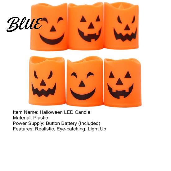 Realistic Flickering Flameless Candles 6 Pcs Battery Operated Tea Lights Orange Electric Fake Ghostly Patterned LED Candles Halloween Spooky Pumpkin