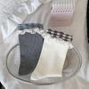 Retro Checkered, Stylish and Trendy Boneless Mid-calf Socks, Checkered Lace Fringed Pile Socks, Lace Socks for Women