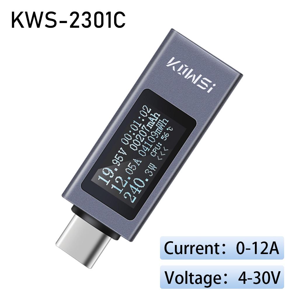 KWS Type-C Tester Digital Voltmeter Ammeter Power Meter Voltage Current Meter Phone Charging Tester DC 4-30V 8/12A PD2.0 3.0