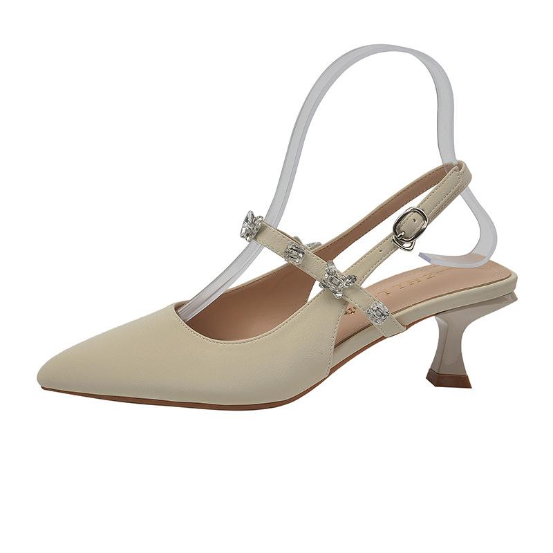 

8852-4 Баотоу сандалии с открытой пяткой сандалии на высоком каблуке с темпераментом полые туфли расширенные и утолщенные женские туфли большого размера 45 абрикосовый