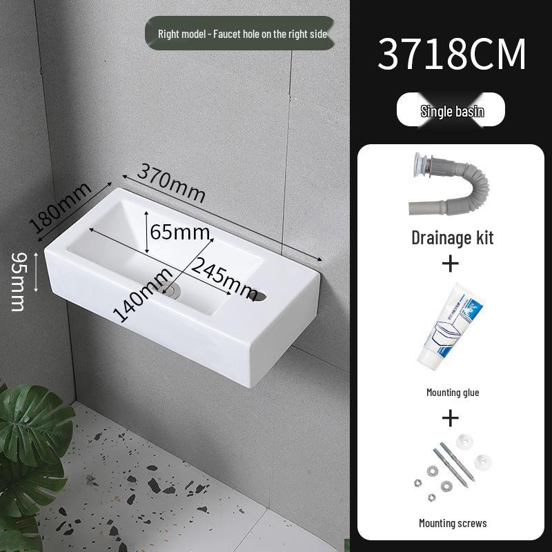 Compact Wall-Mounted Ceramic Washbasin, White, for Bathroom/Balcony