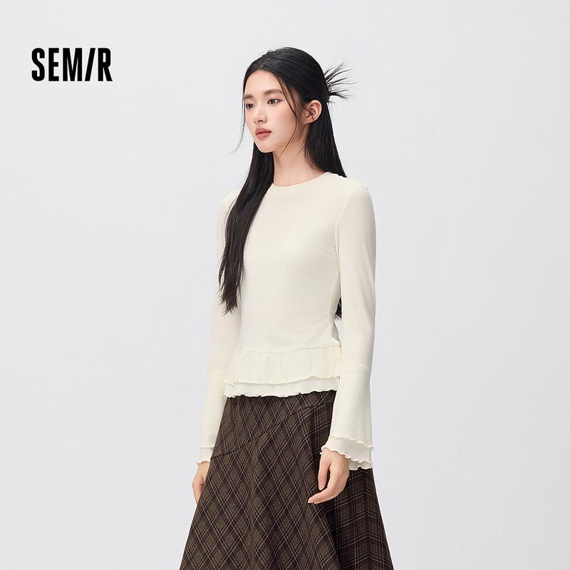 Semir Women's Ruffle Hem Slim Fit Thermal Long Sleeve T-Shirt
