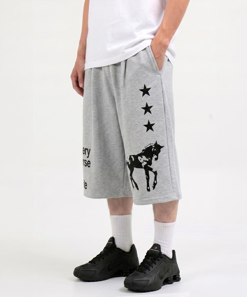 UNDEROFF Balloon Curved Sweatshirt Bermuda Pants Horse Grey