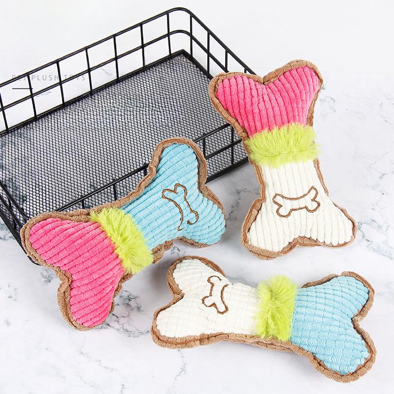 1 Stück Quietschspielzeug für Hunde, Kauspielzeug aus Plüsch mit Knochen für kleine und mittelgroße Welpen, die aggressiv kauen, Haustiere, Welpen, die spielen und Zähne putzen