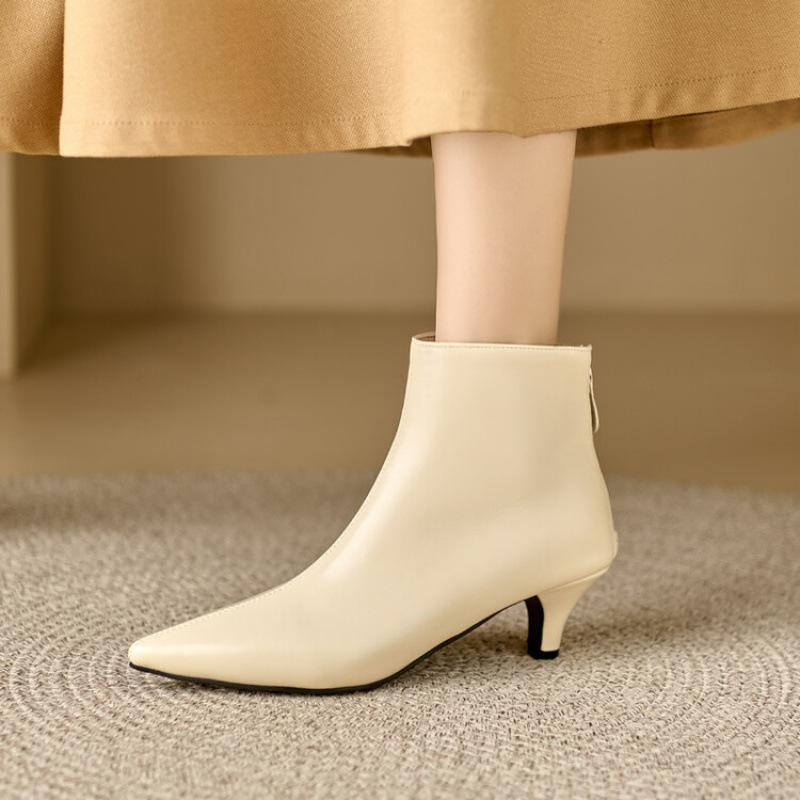 European and American New Low Boots Large Size Women's High Heels Pointed Rubber Soft Sole Zipper 2025 Women's Boots