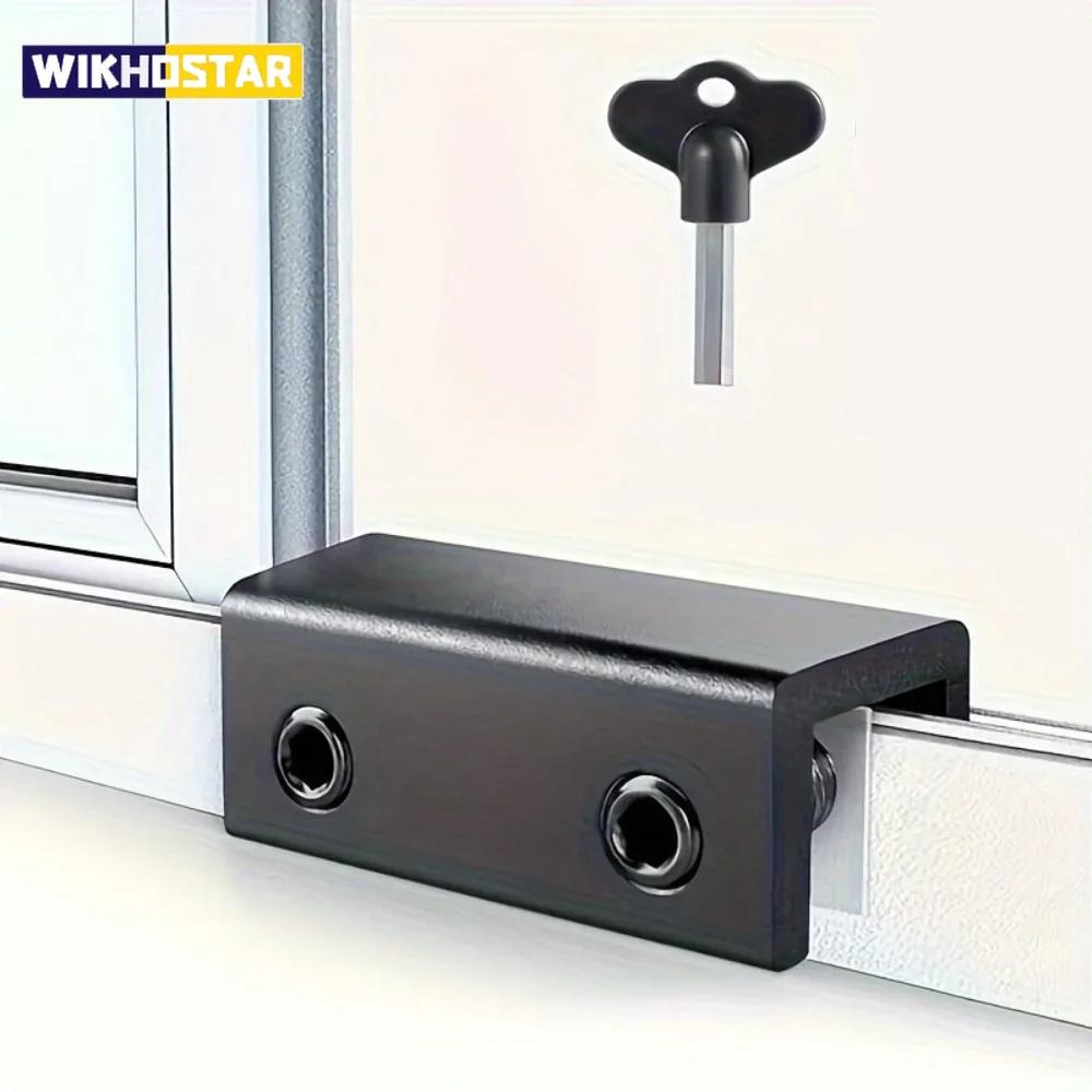 1pc Window Locks for Vertical and Horizontal Windows, Adjustable Aluminum Window Stoppers, No-Drill Install