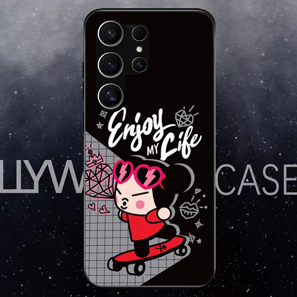 Pucca-A G-Garu Cartoon Phone Case For Samsung S25 Edge Ultra S23 S22 S21 S20 Ultra Plus S24 Fe A54 A53 A25 Glass Cover