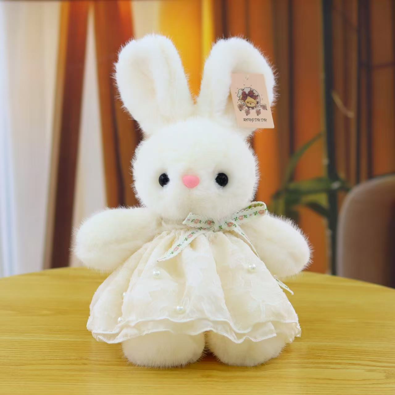 

Pearl Rabbit Gauze Skirt Plush Doll With Butterfly Bow Animal Toy Gift Birthday белый