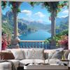 2D European Garden View Tapestry, Aesthetic Nature Landscape Wall Art for Room Decoration