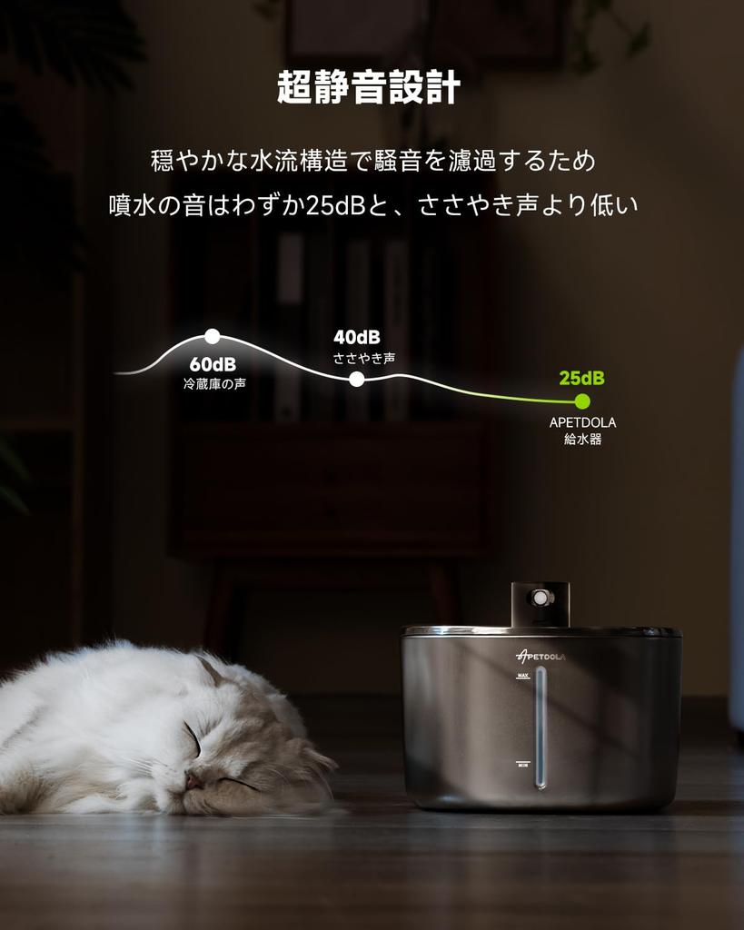 APD APETDOLA Cat Water 4L Large Stainless Quiet Wireless Motion LED Three Water Dispensing Power for Cats and Includes Activated Carbon Filter and