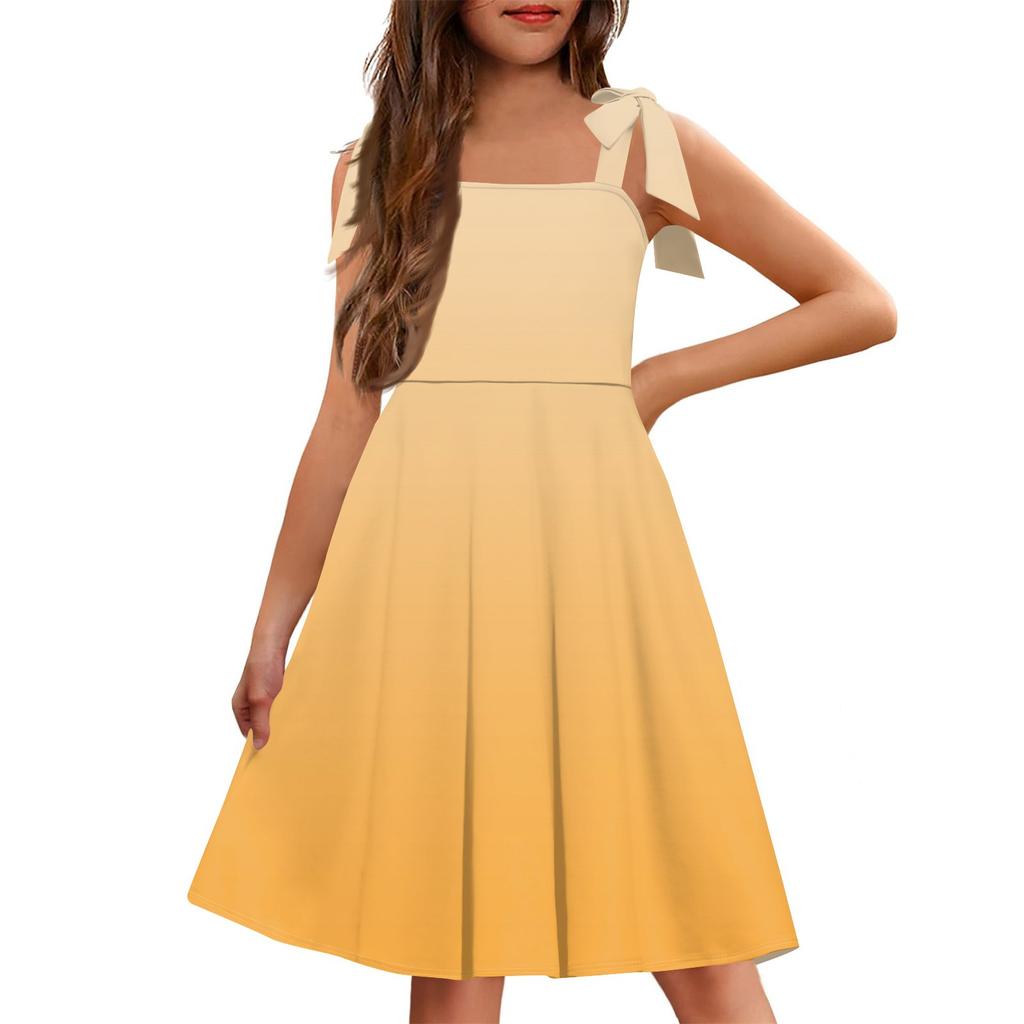 Children's Dress Without Cuff Pocket Square Collar Casual Style Gradient Print Dress